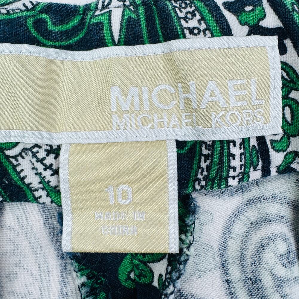 Michael Michael Kors Cotton Stretch Paisley Print Straight Leg Pants Women's 10 - Picture 4 of 7